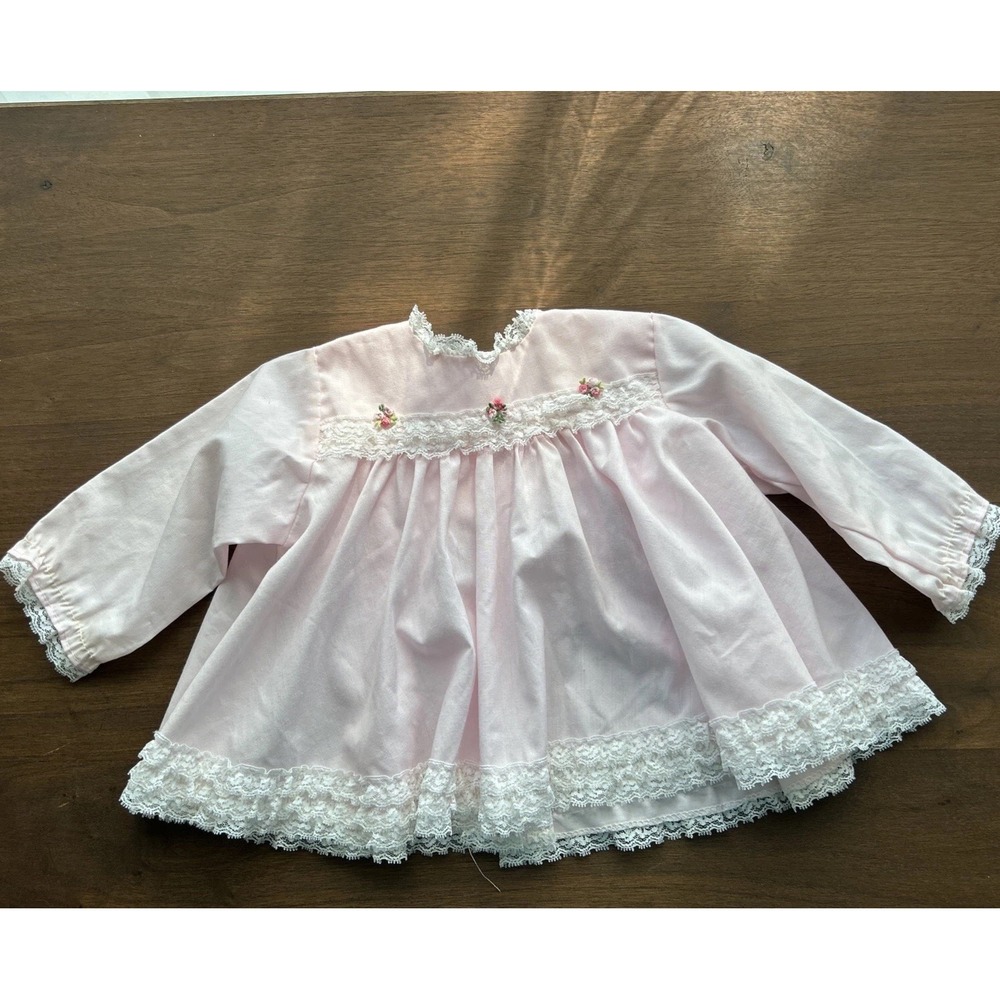 Vintage Baby girl Alexis Pink 6-9‎ M Floral Lace Dress shirt